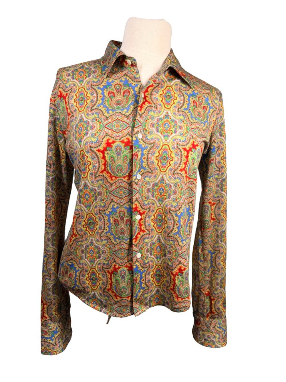 Vintage 80s Ralph Lauren Sport Wool Paisley Blouse Shirt Womens L Hong Kong